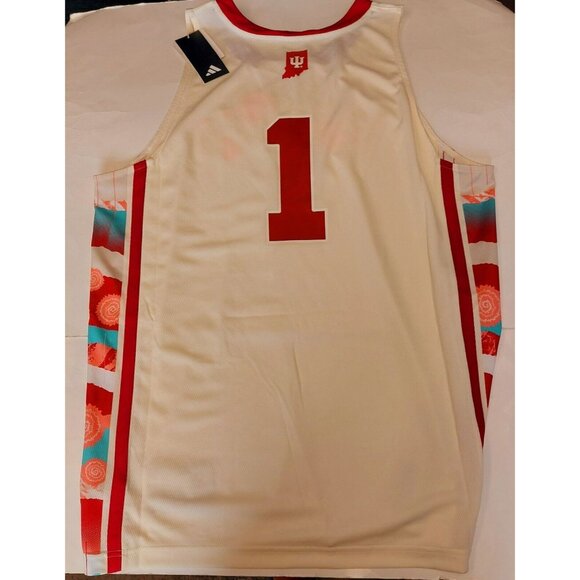 Adidas Indiana Hoosiers Basketball Jersey #1 Mens Size L Black Excellence Cream - Picture 7 of 9